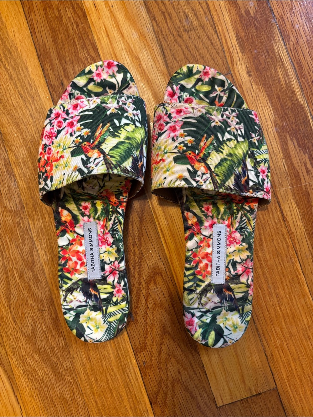 Tabitha Simmons Green Tropical Floral Slide Sandals